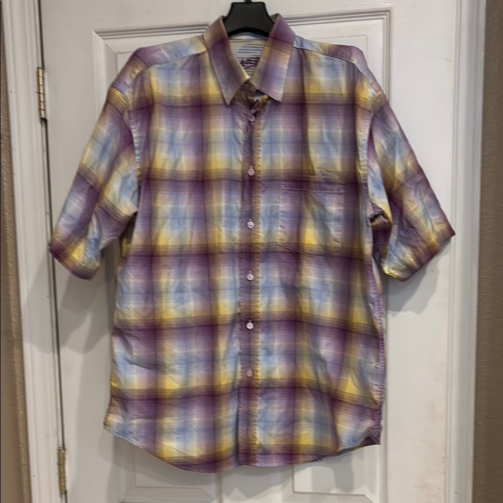 Plaid Men's Shirt in Purple and Yellow - Picture 1 of 3